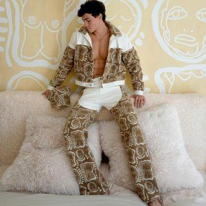 Patrick Church RARE Fuzzy Bear Face Denim Pants